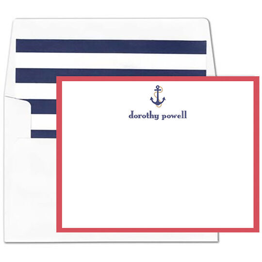 Anchor Red Border Flat Note Cards